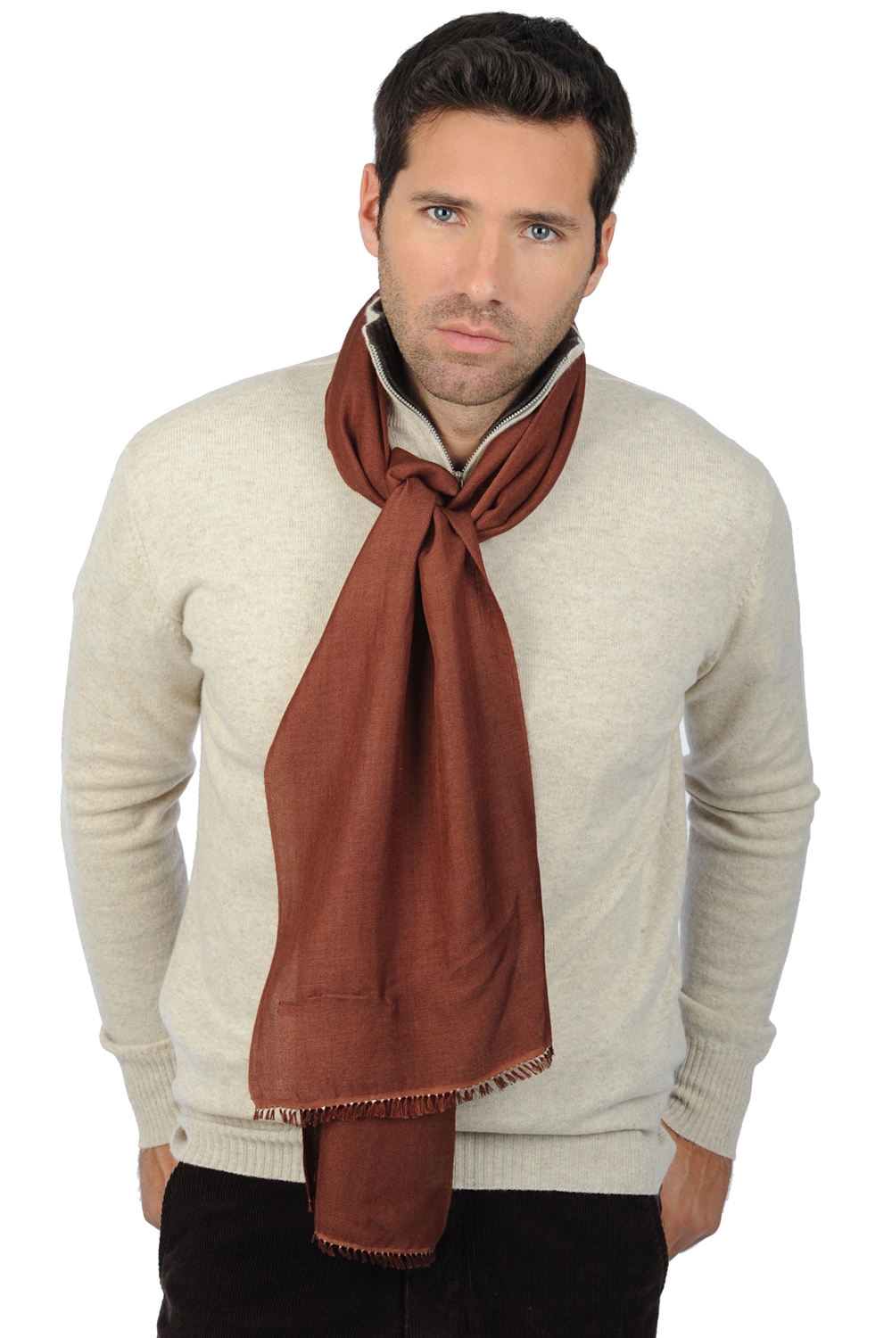 Cashmere & Zijde accessoires sjaals scarva chocolade bruin 170x25cm